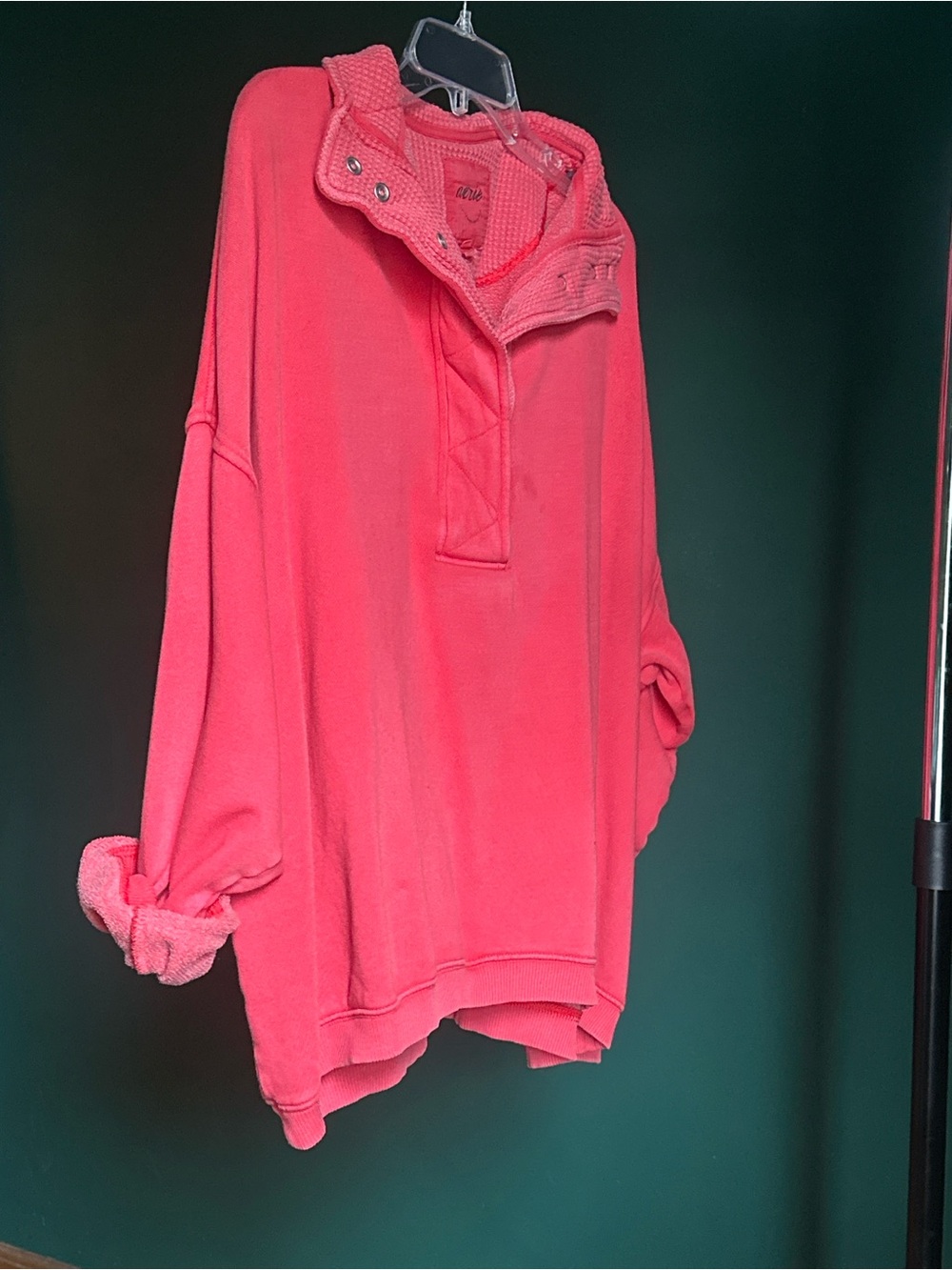aerie Coral Snap-Button Pullover Hoodie